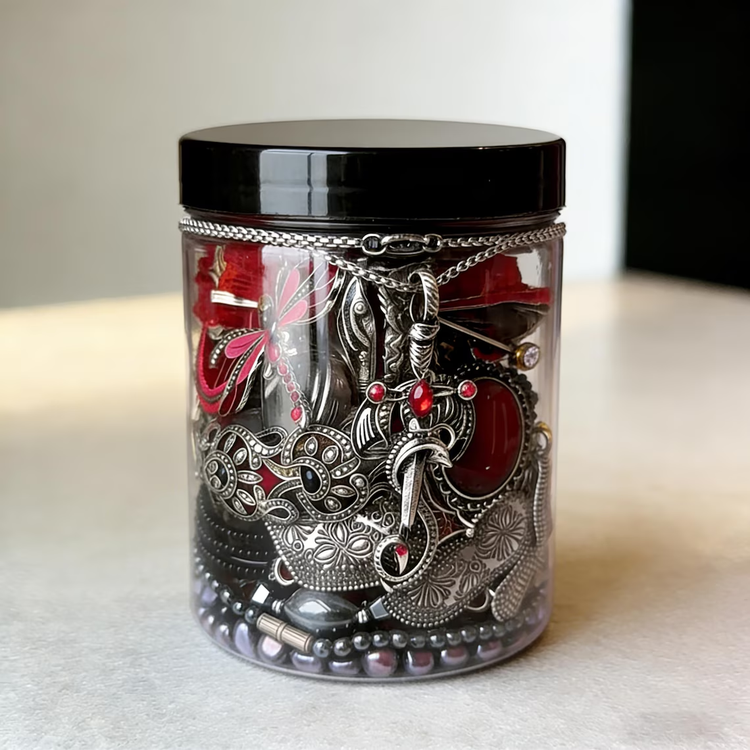 Gothic Mystery Jewelry Jar curated fashion jewelry assortment