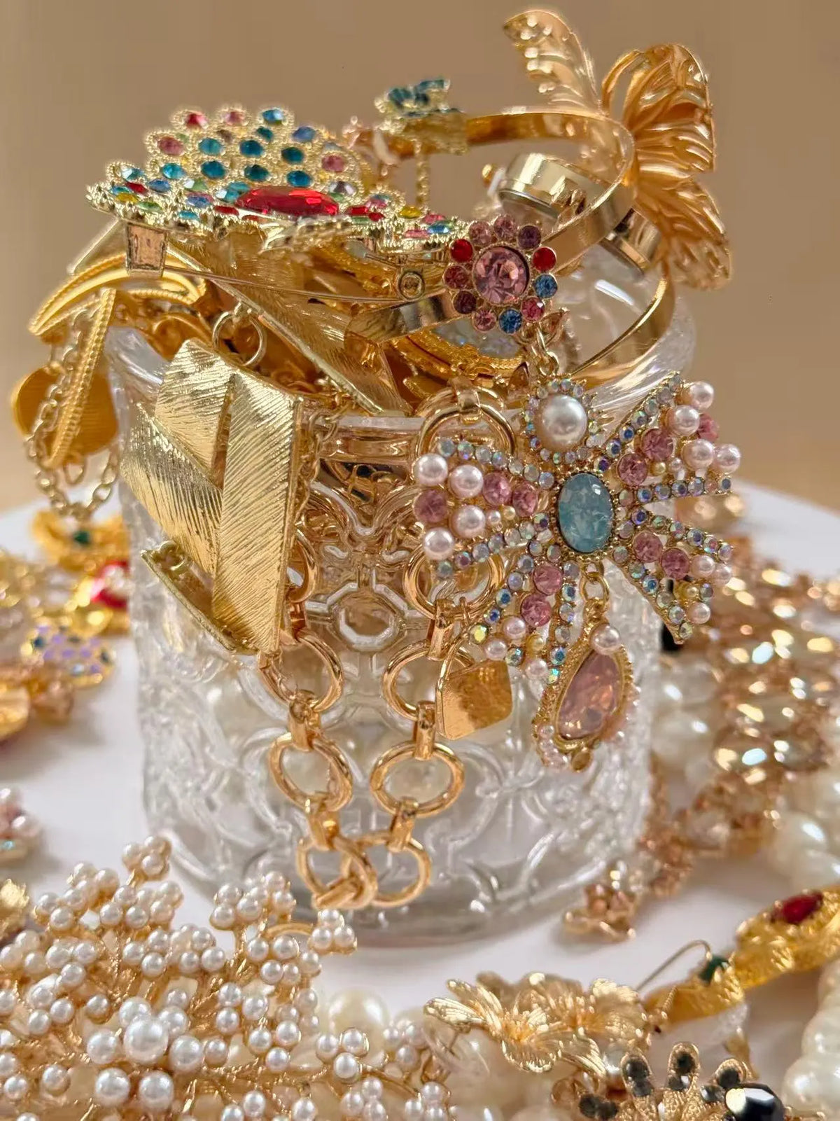 Pink Gold Tone Coquette Mystery Jewelry Jar curated fashion jewelry assortment