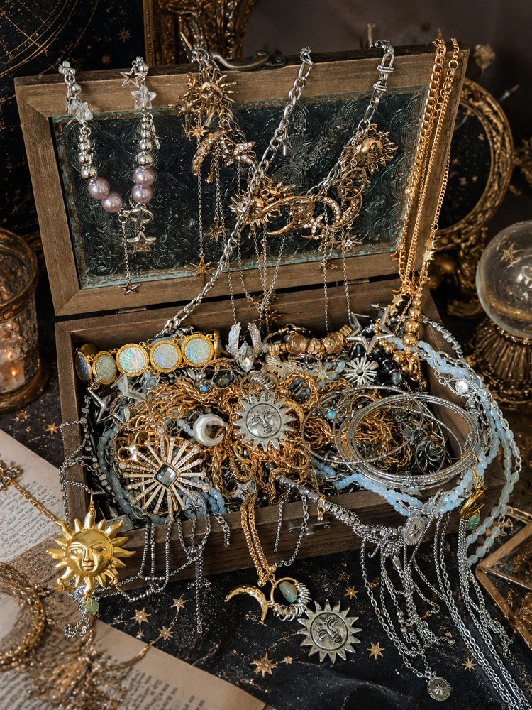 Celestial Gold Tone and Silver Tone Mystery Jewelry Jar curated fashion jewelry assortment