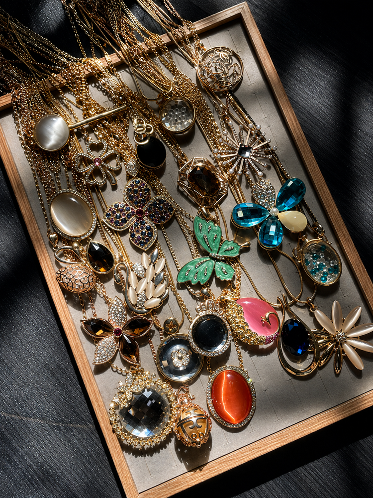 Gold Tone Sweater Necklace Mystery Box curated fashion jewelry assortment