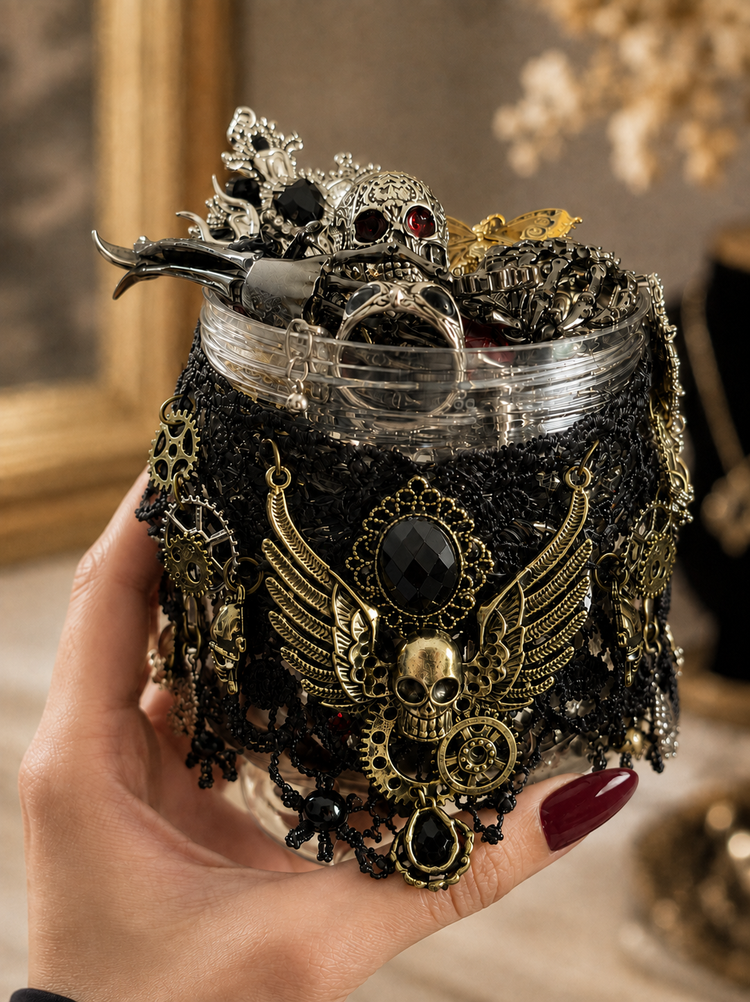 Gothic Steampunk Mystery Jewelry Jar curated fashion jewelry assortment