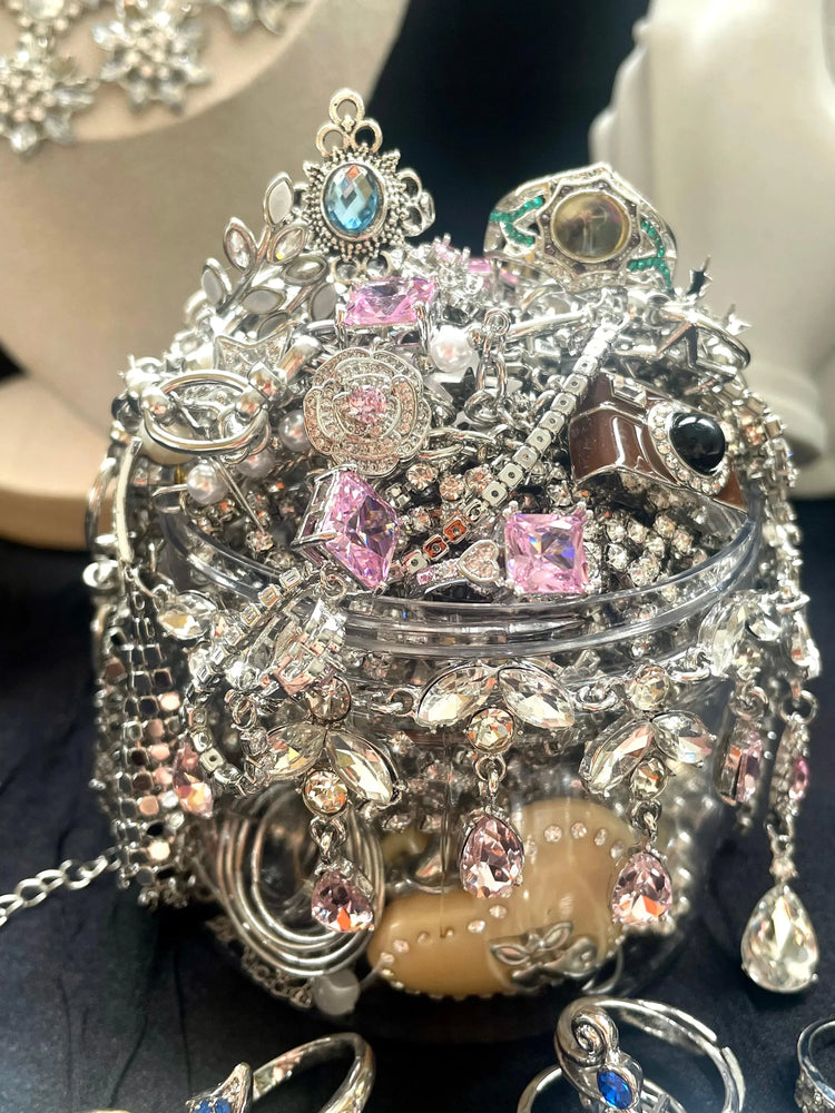 Silver Tone Mystery Jewelry Jar curated fashion jewelry assortment
