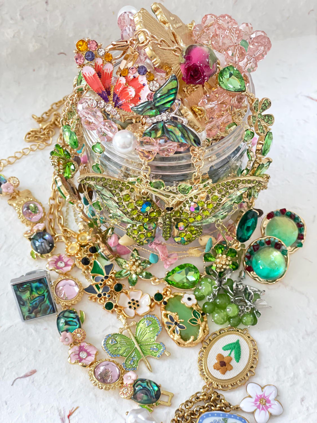 Green Fairy Inspired Mystery Jewelry Jar curated fashion jewelry assortment