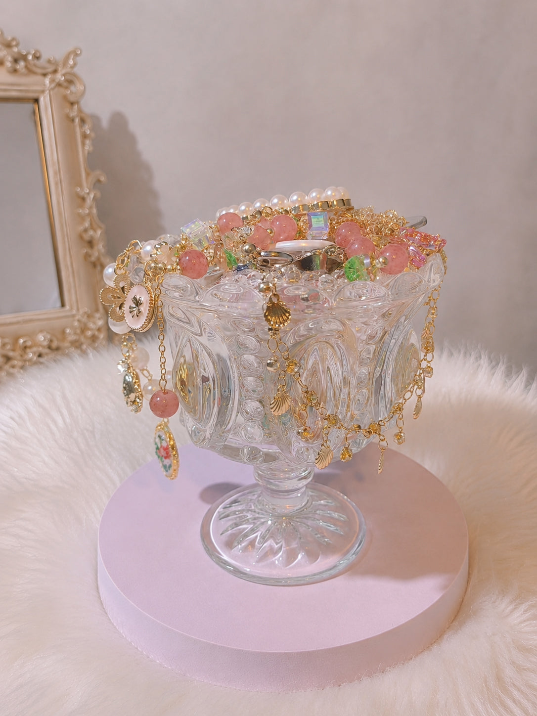 Pink Gold Tone Coquette Mystery Jewelry Jar curated fashion jewelry assortment