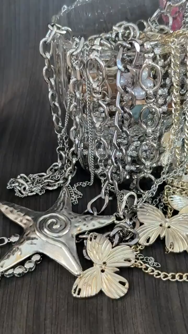 Silver Tone Mystery Jewelry Jar curated fashion jewelry assortment