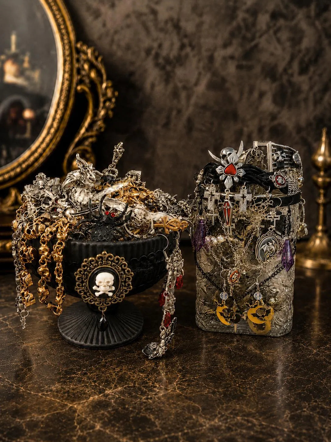 Gothic Vampire Inspired Mystery Jewelry Jar curated fashion jewelry assortment