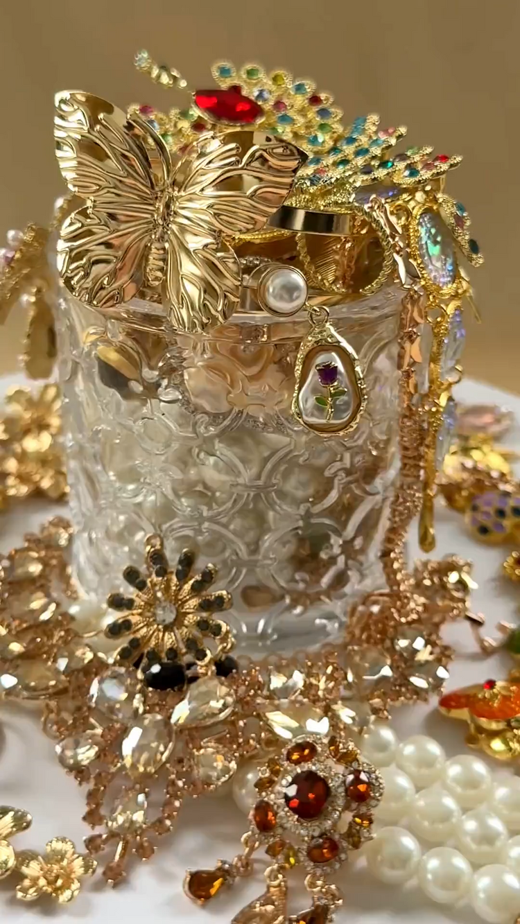 Pink Gold Tone Coquette Mystery Jewelry Jar curated fashion jewelry assortment