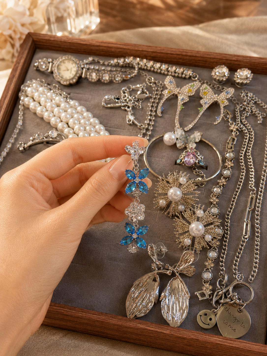 Vintage Inspired Silver Tone Treasure Mystery Jewelry Jar curated fashion jewelry assortment