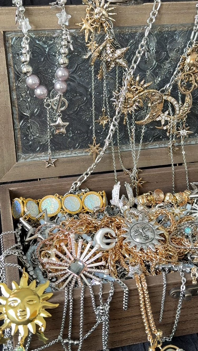 Celestial Gold Tone and Silver Tone Mystery Jewelry Jar curated fashion jewelry assortment