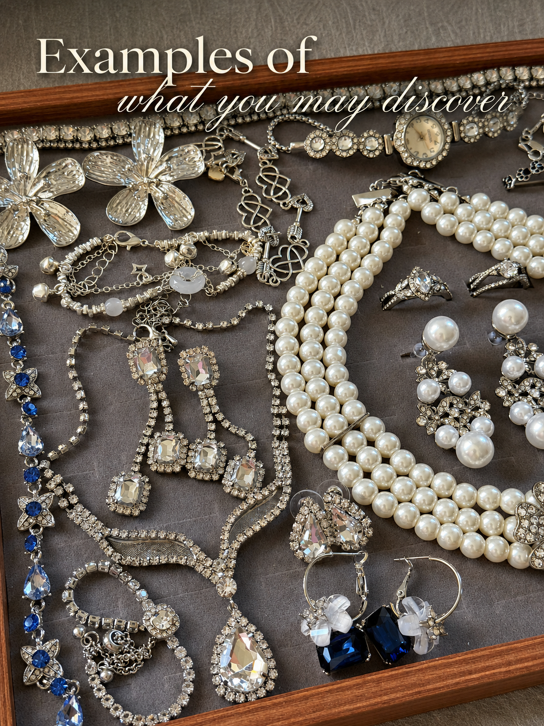 Vintage Inspired Silver Tone Treasure Mystery Jewelry Jar curated fashion jewelry assortment