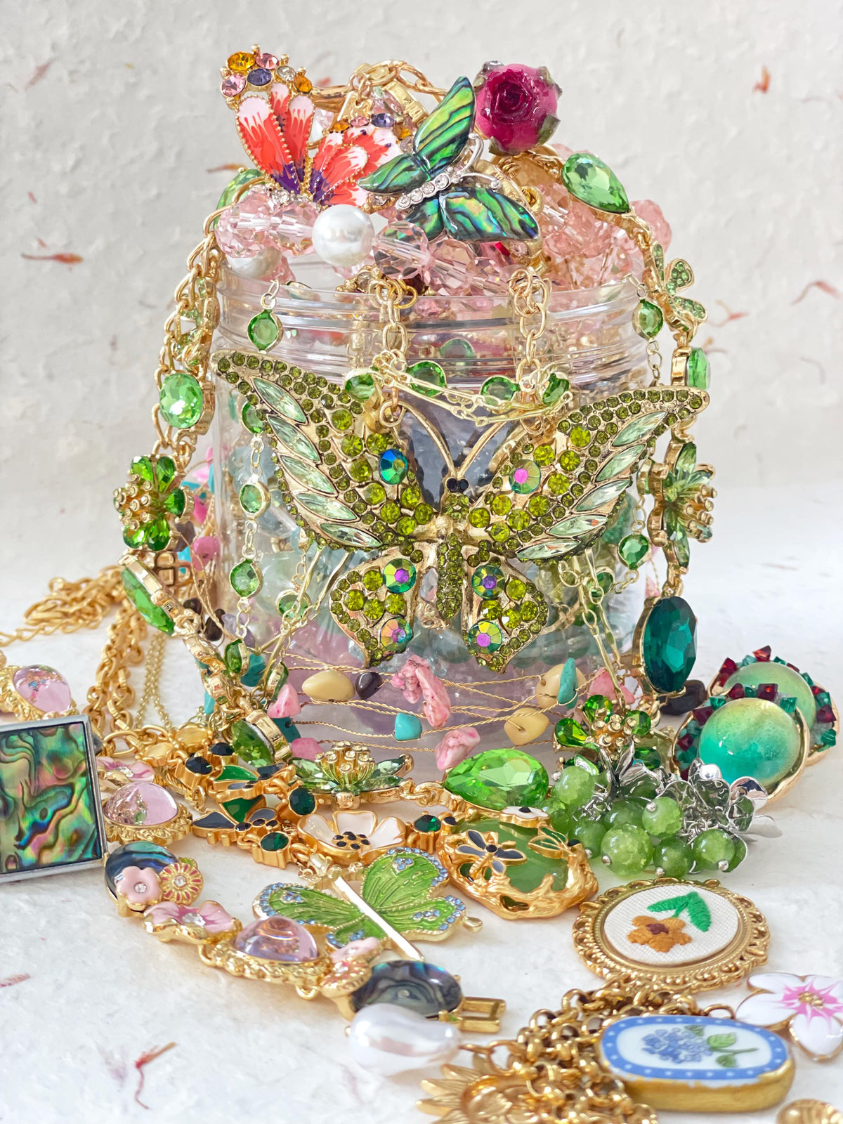 Green Fairy Inspired Mystery Jewelry Jar curated fashion jewelry assortment