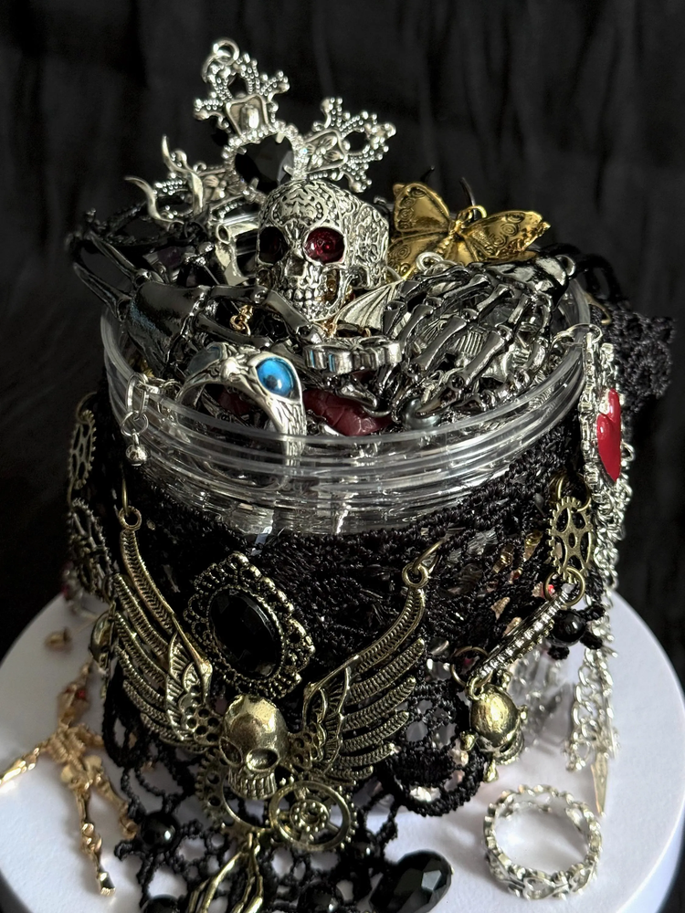 Gothic Vampire Inspired Mystery Jewelry Jar curated fashion jewelry assortment