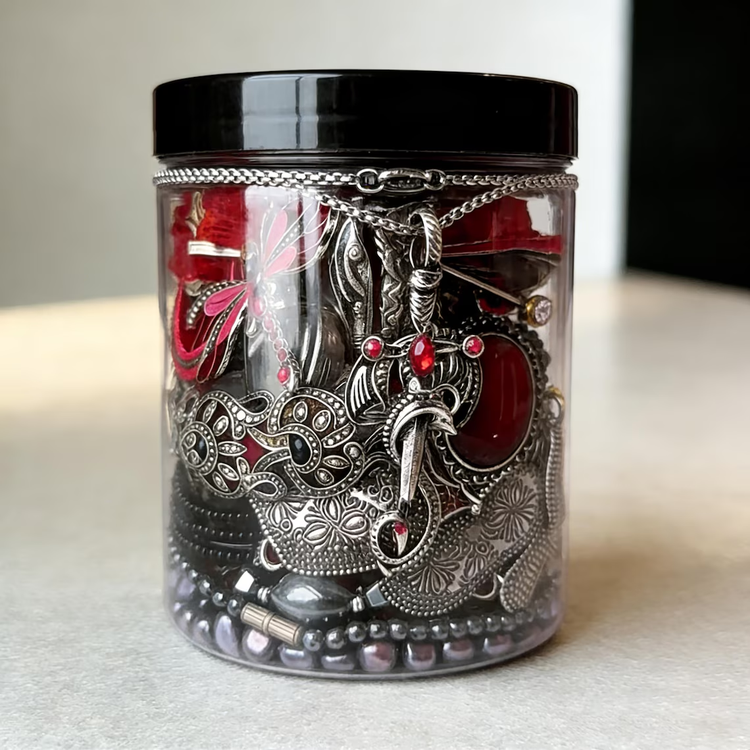 Gothic Mystery Jewelry Jar curated fashion jewelry assortment