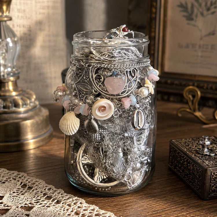 Silver Tone Mystery Jewelry Jar curated fashion jewelry assortment