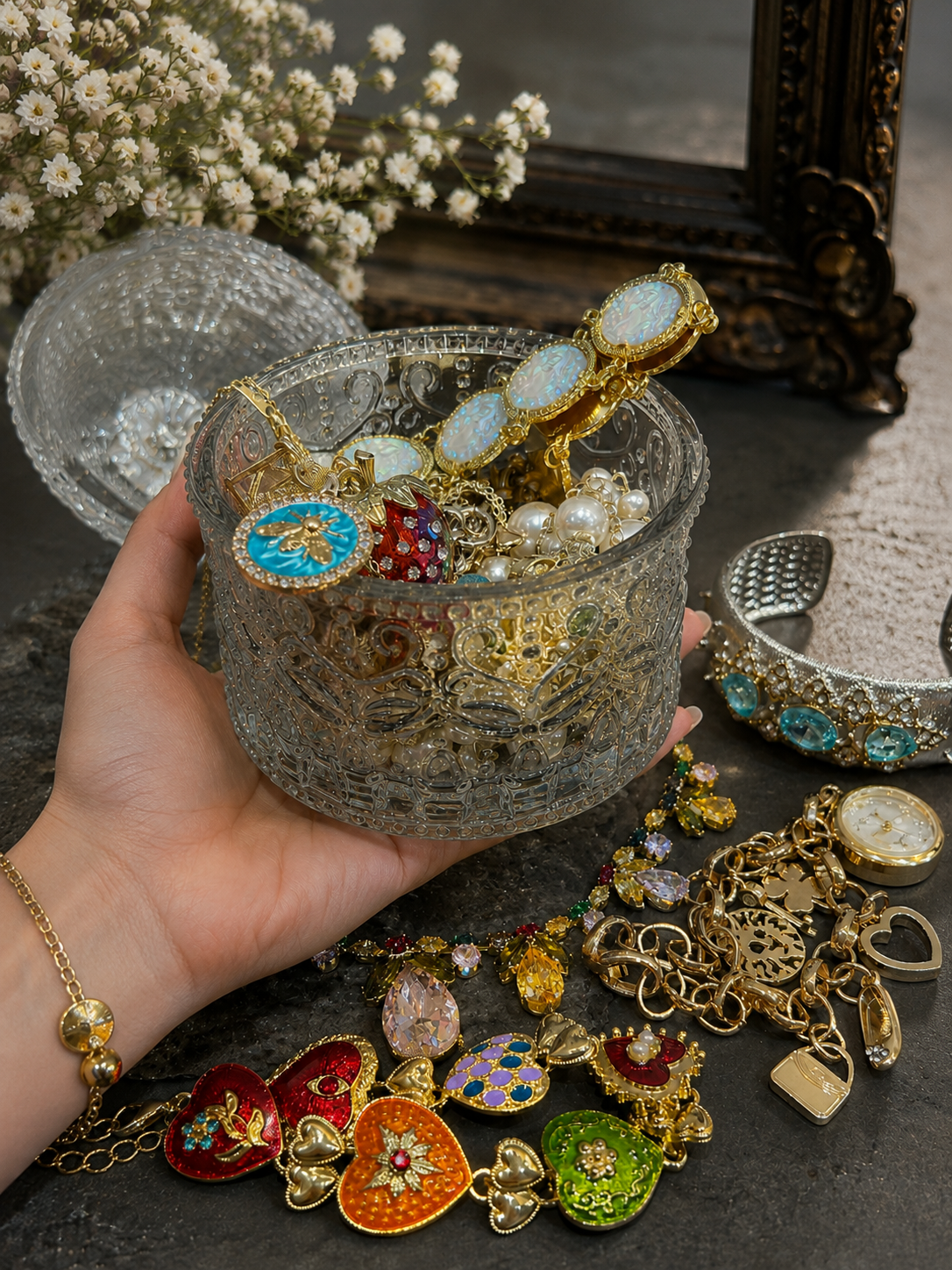 Vintage Inspired Treasure Mystery Jewelry Jar curated fashion jewelry assortment