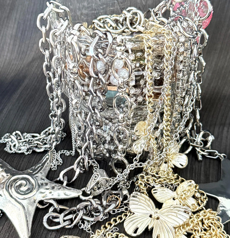 Silver Tone Mystery Jewelry Jar curated fashion jewelry assortment