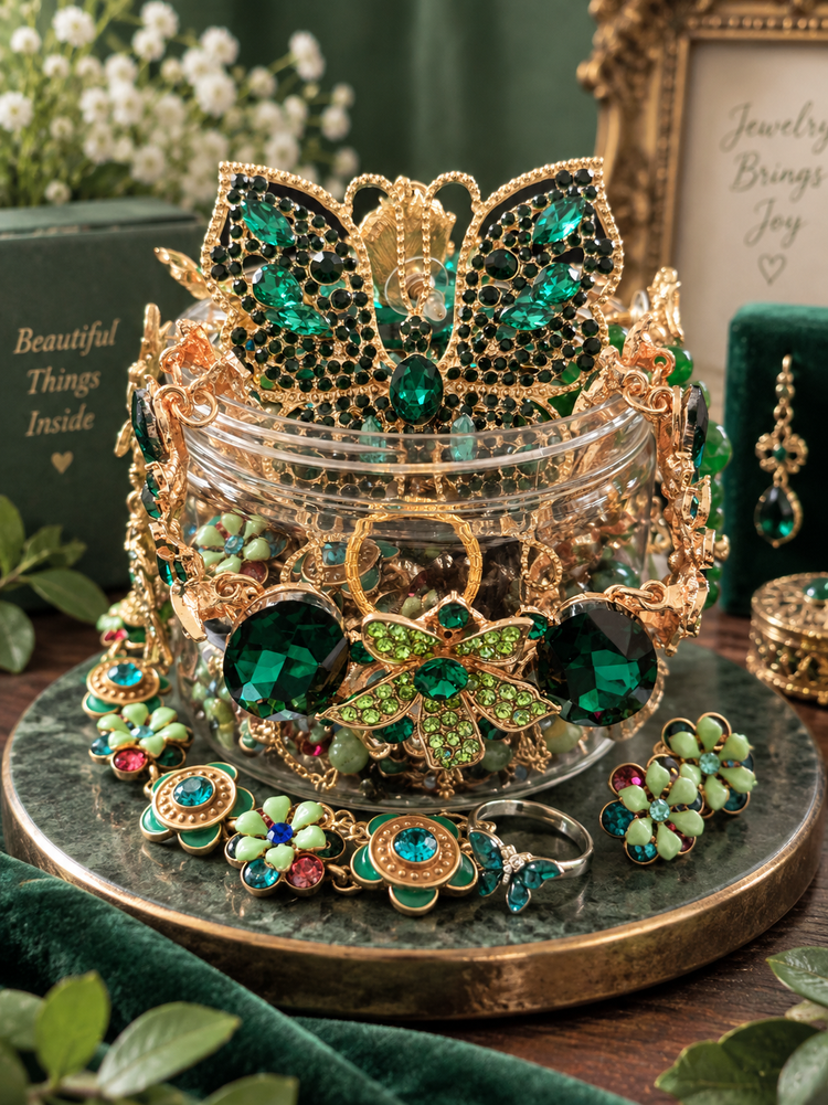 Emerald Butterfly Garden Mystery Jewelry Jar curated fashion jewelry assortment
