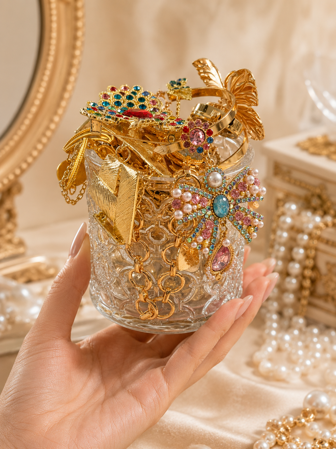 Gilded Mystery Jewelry Jar curated fashion jewelry assortment