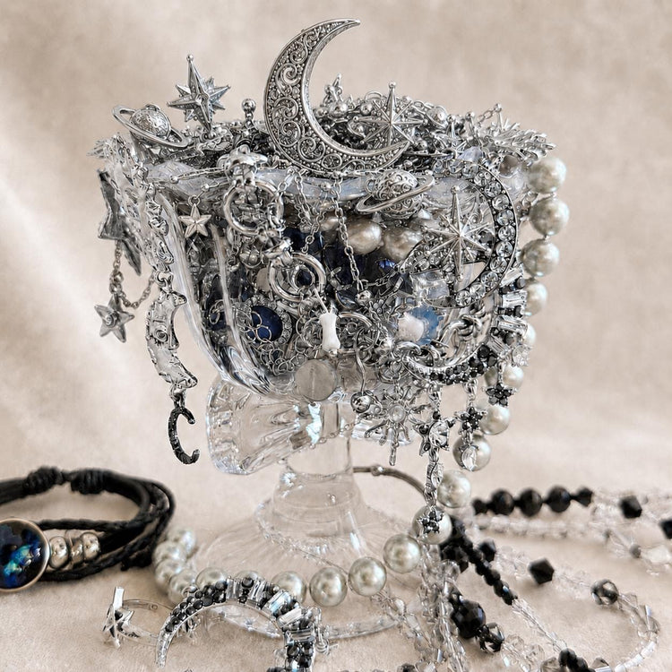Silver Tone Celestial Mystery Jewelry Box curated fashion jewelry assortment