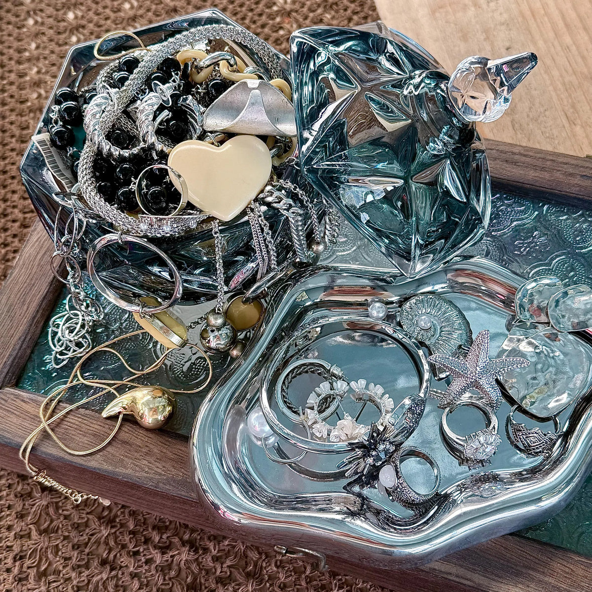 Vintage Inspired Silver Tone Mystery Jewelry Jar curated fashion jewelry assortment