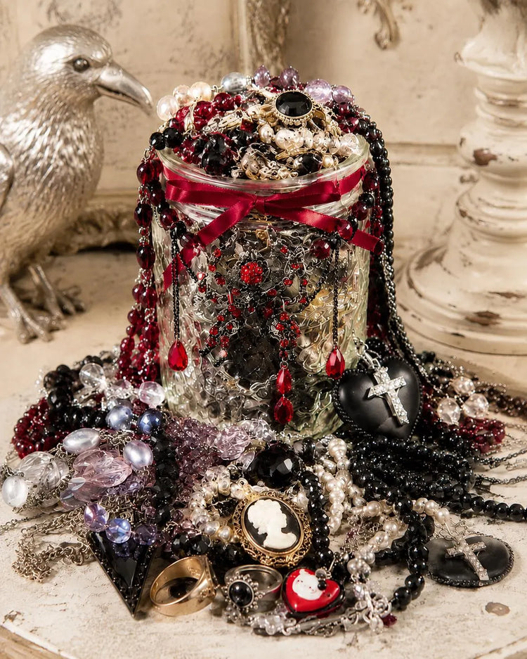 Gothic Vampire Inspired Mystery Jewelry Jar curated fashion jewelry assortment