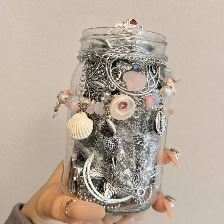 Silver Tone Mystery Jewelry Jar curated fashion jewelry assortment