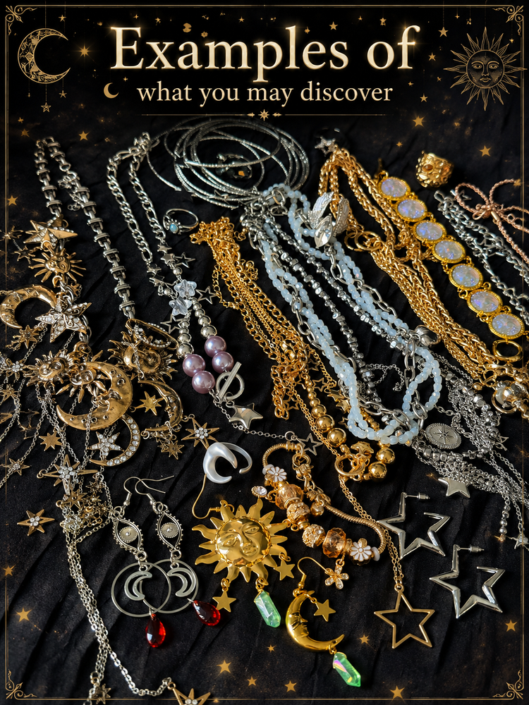 Celestial Gold Tone and Silver Tone Mystery Jewelry Jar curated fashion jewelry assortment