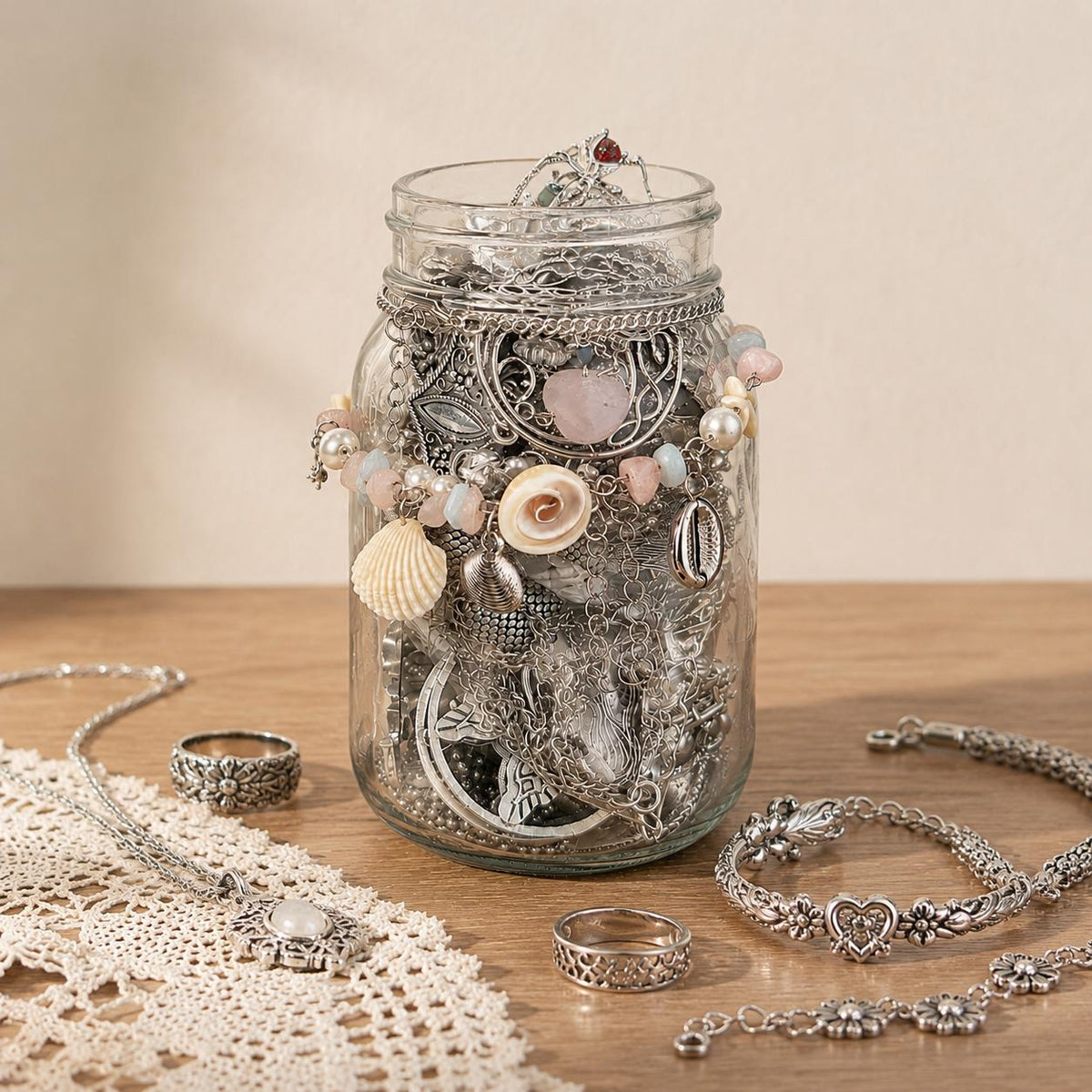 Silver Tone Mystery Jewelry Jar curated fashion jewelry assortment