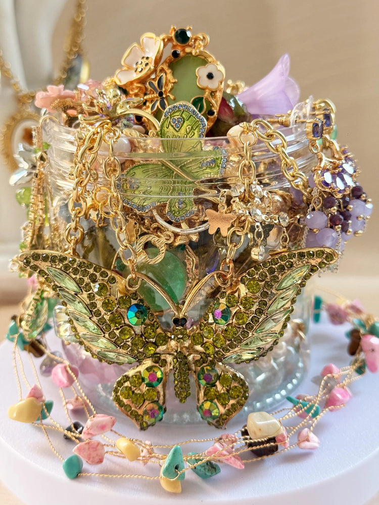 Green Fairy Inspired Mystery Jewelry Jar curated fashion jewelry assortment