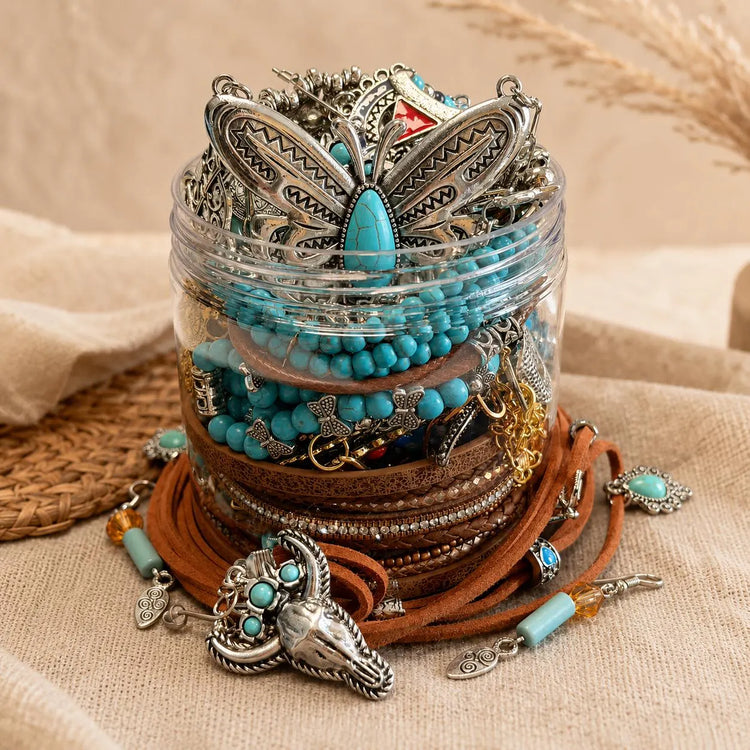 Boho Turquoise Color Mystery Jewelry Jar curated fashion jewelry assortment