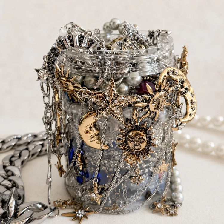 Silver Tone Celestial Mystery Jewelry Box curated fashion jewelry assortment
