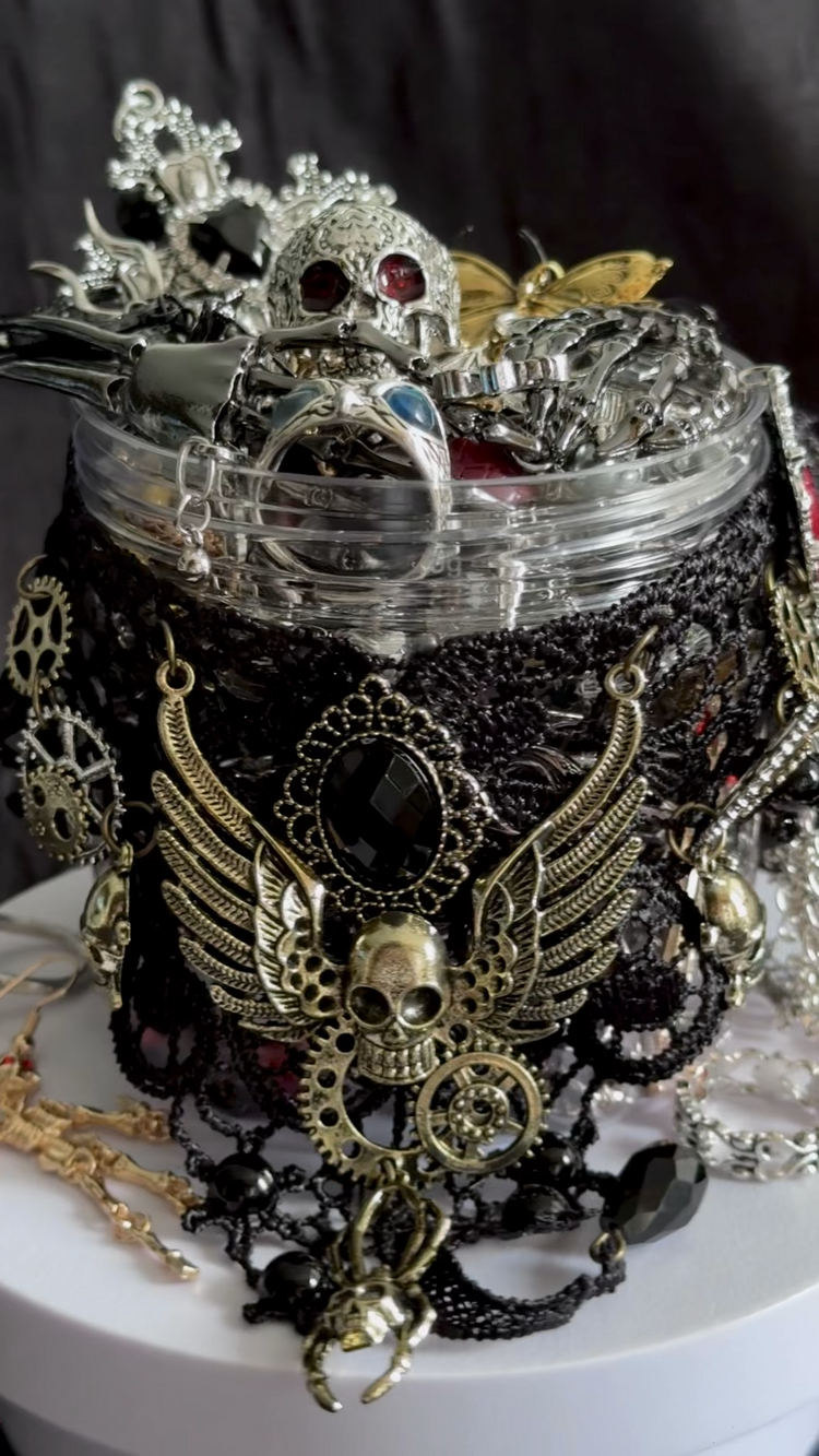 Gothic Steampunk Mystery Jewelry Jar curated fashion jewelry assortment
