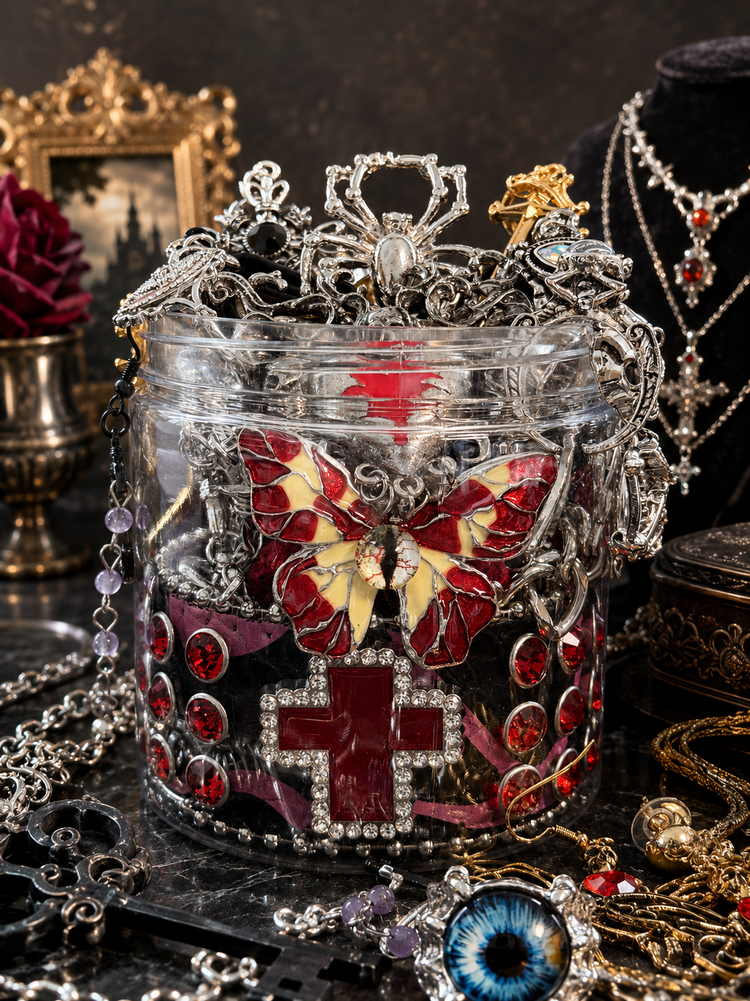 Crimson Gothic Mystery Jewelry Jar curated fashion jewelry assortment
