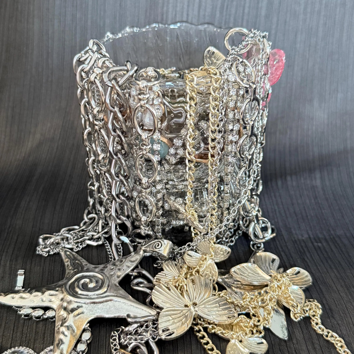 Silver Tone Mystery Jewelry Jar curated fashion jewelry assortment