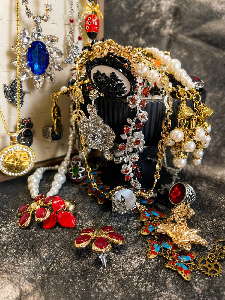 Vintage Inspired Gold Tone Mystery Jewelry Jar curated fashion jewelry assortment