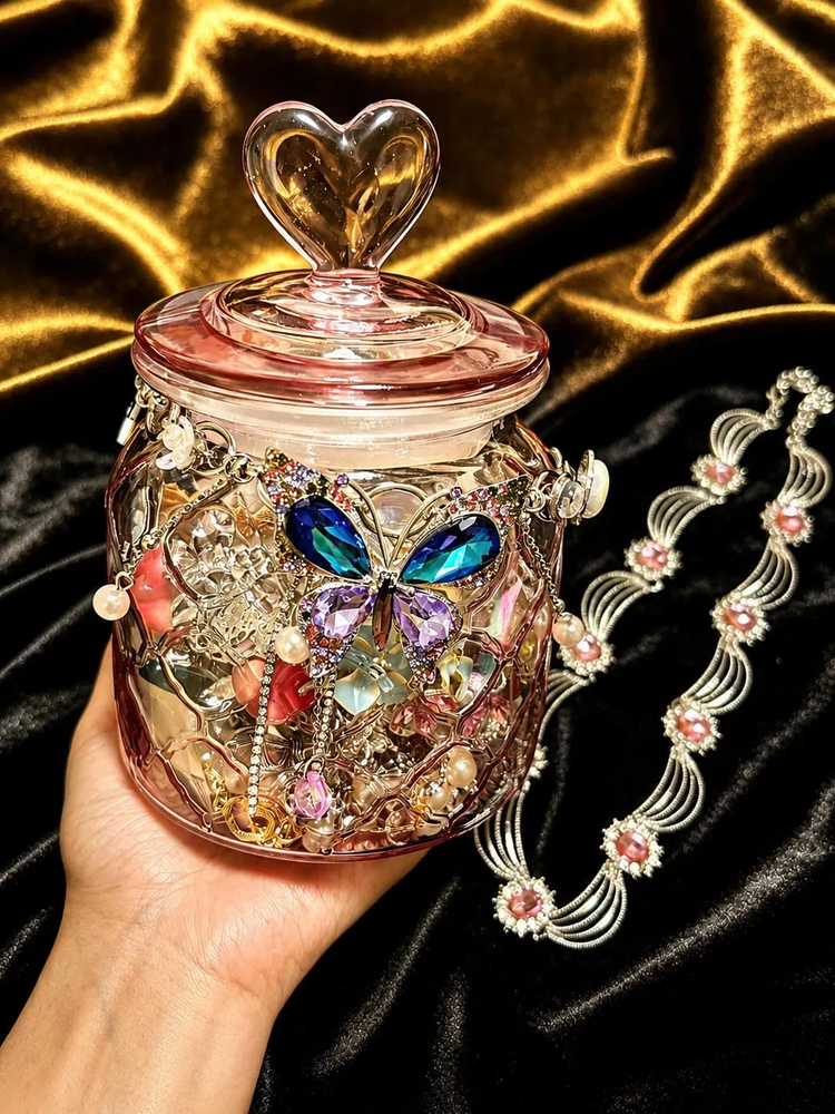 Vintage Inspired Gold Tone Mystery Jewelry Jar curated fashion jewelry assortment