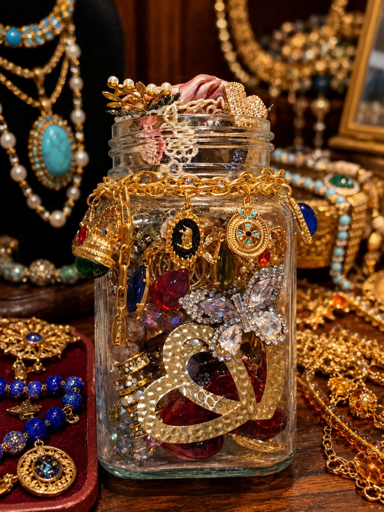 Victorian Inspired Mystery Jewelry Jar curated fashion jewelry assortment