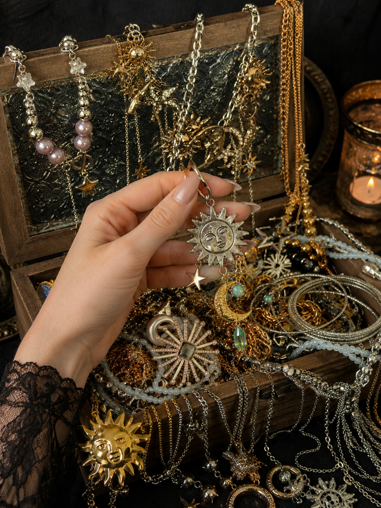 Celestial Gold Tone and Silver Tone Mystery Jewelry Jar curated fashion jewelry assortment