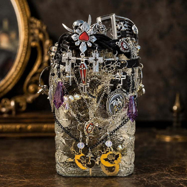 Gothic Vampire Inspired Mystery Jewelry Jar curated fashion jewelry assortment