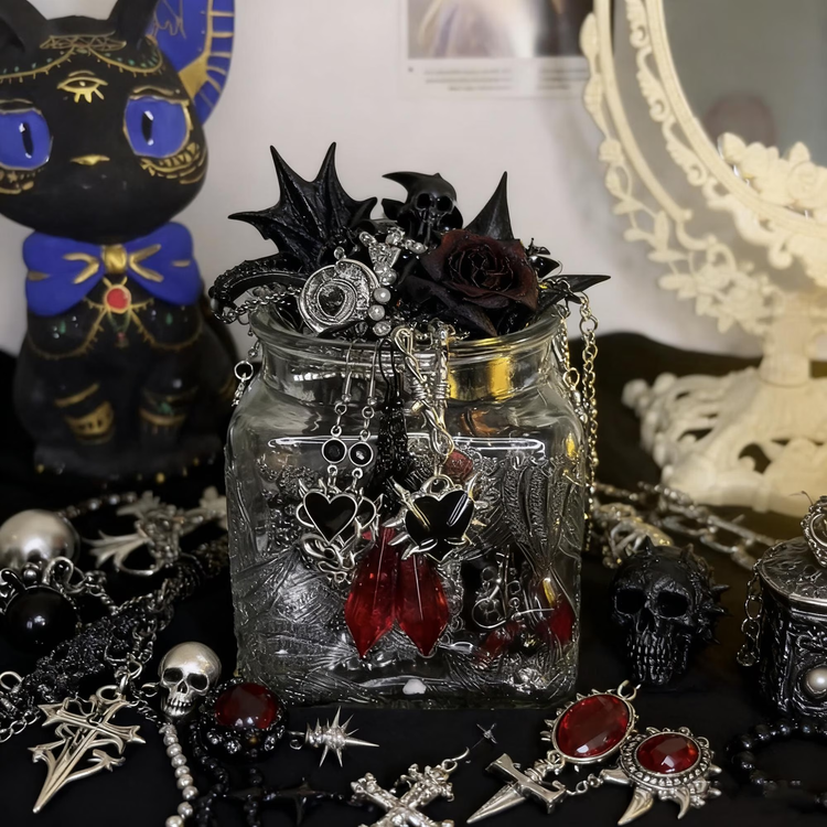 Gothic Vampire Inspired Mystery Jewelry Jar curated fashion jewelry assortment