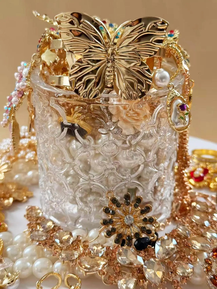 Pink Gold Tone Coquette Mystery Jewelry Jar curated fashion jewelry assortment