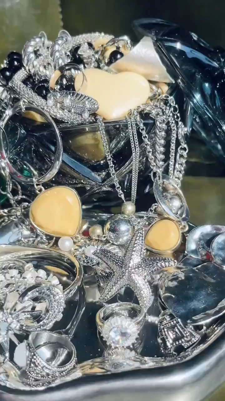 Vintage Inspired Silver Tone Mystery Jewelry Jar curated fashion jewelry assortment