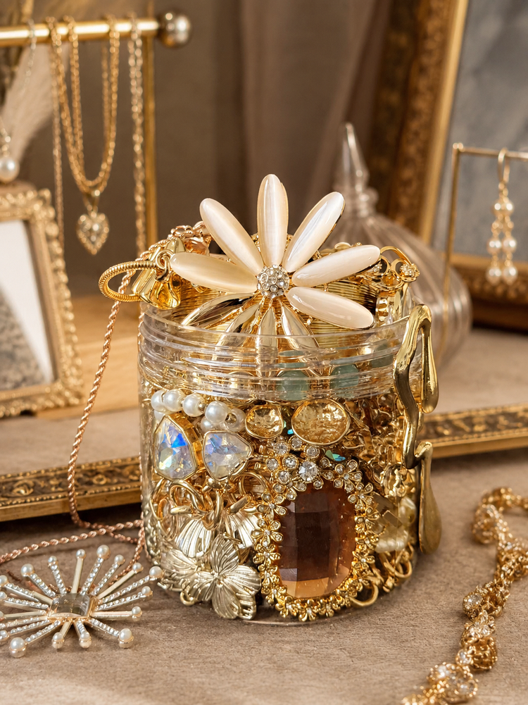 Everyday Gold Tone Mystery Jewelry Jar curated fashion jewelry assortment
