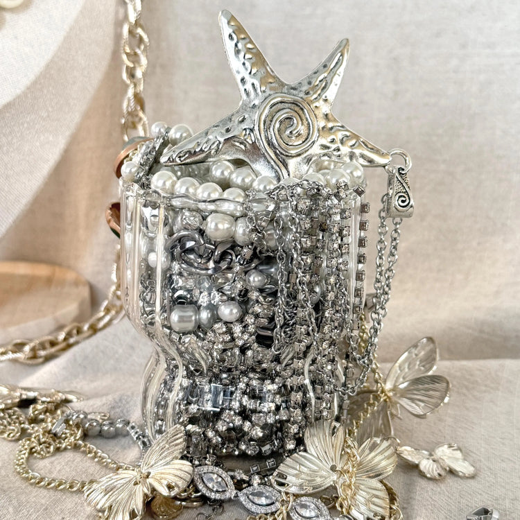 Silver Tone Mystery Jewelry Jar curated fashion jewelry assortment