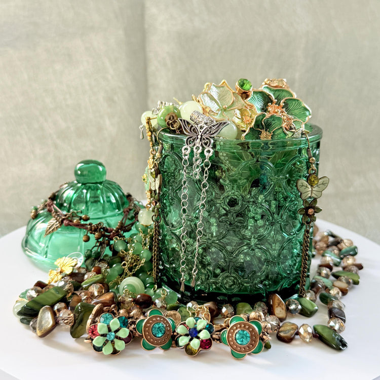 Green Fairy Inspired Mystery Jewelry Jar curated fashion jewelry assortment
