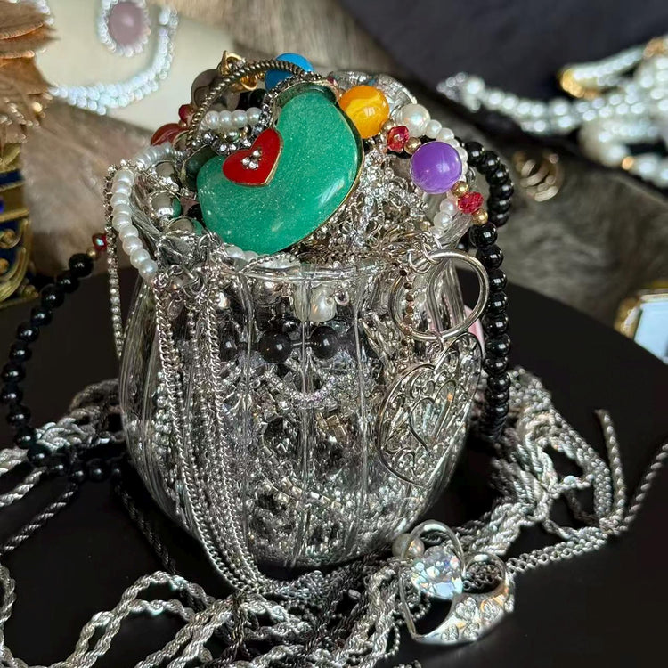 Silver Tone Mystery Jewelry Jar curated fashion jewelry assortment