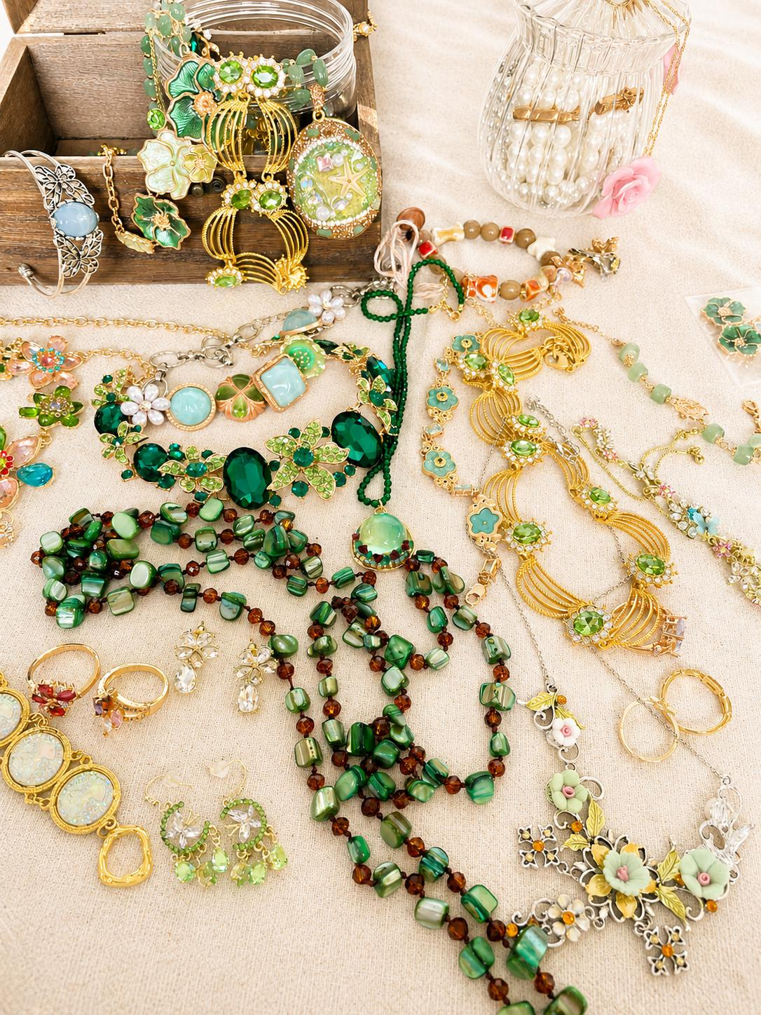 Green Fairy Inspired Mystery Jewelry Jar curated fashion jewelry assortment