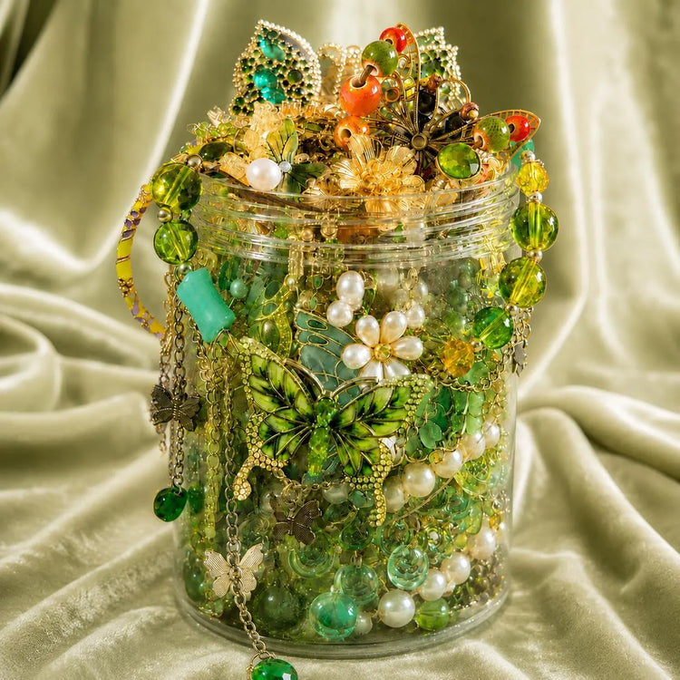 Green Fairy Inspired Mystery Jewelry Jar curated fashion jewelry assortment