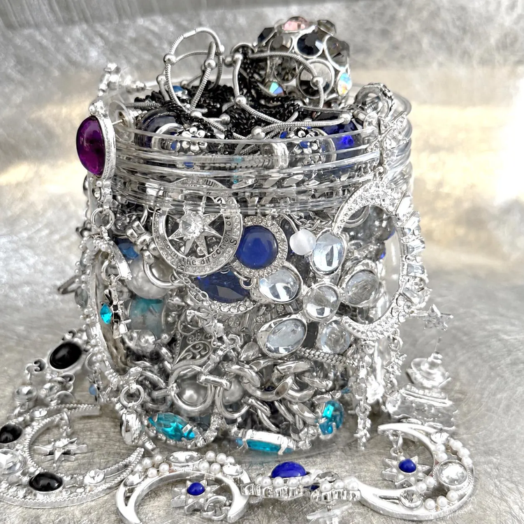 Silver Tone Celestial Mystery Jewelry Box curated fashion jewelry assortment