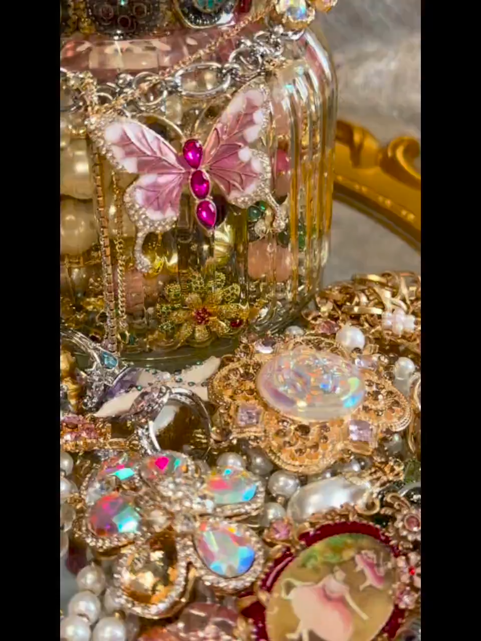 Pink Gold Tone Coquette Mystery Jewelry Jar curated fashion jewelry assortment
